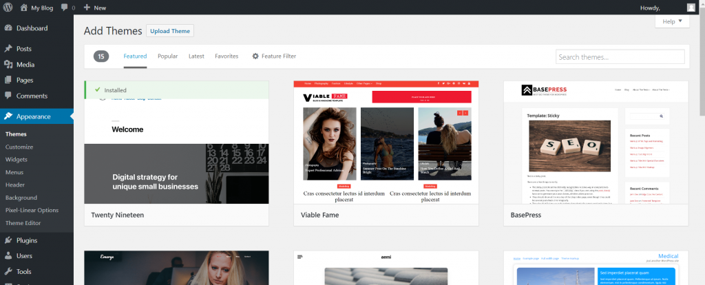 Add Themes Screen WordPress Dashboard
